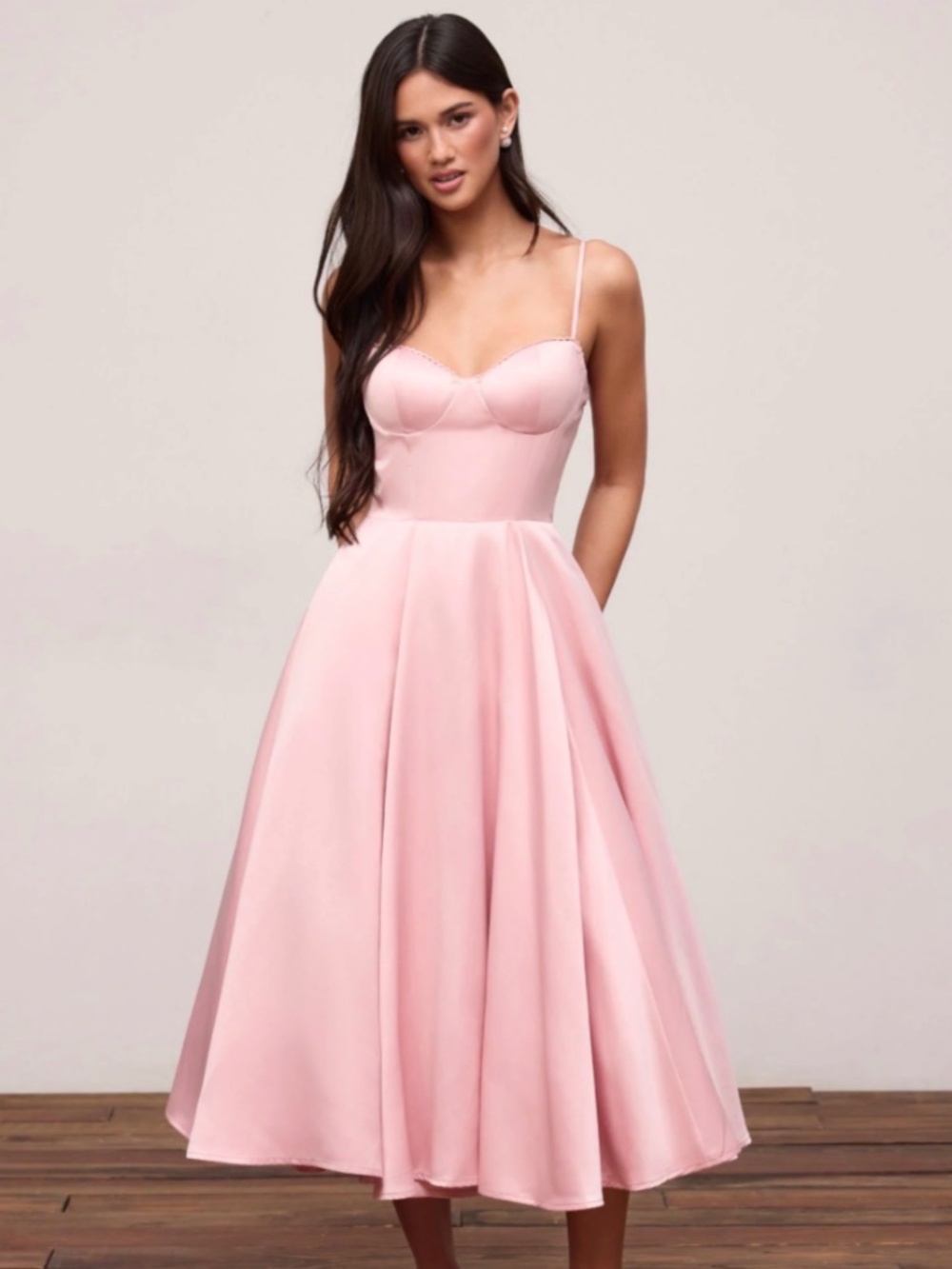 NWT CORSET SATIN SCULPTURAL SWEETHEART FLARED CAMI MIDI DRESS XS